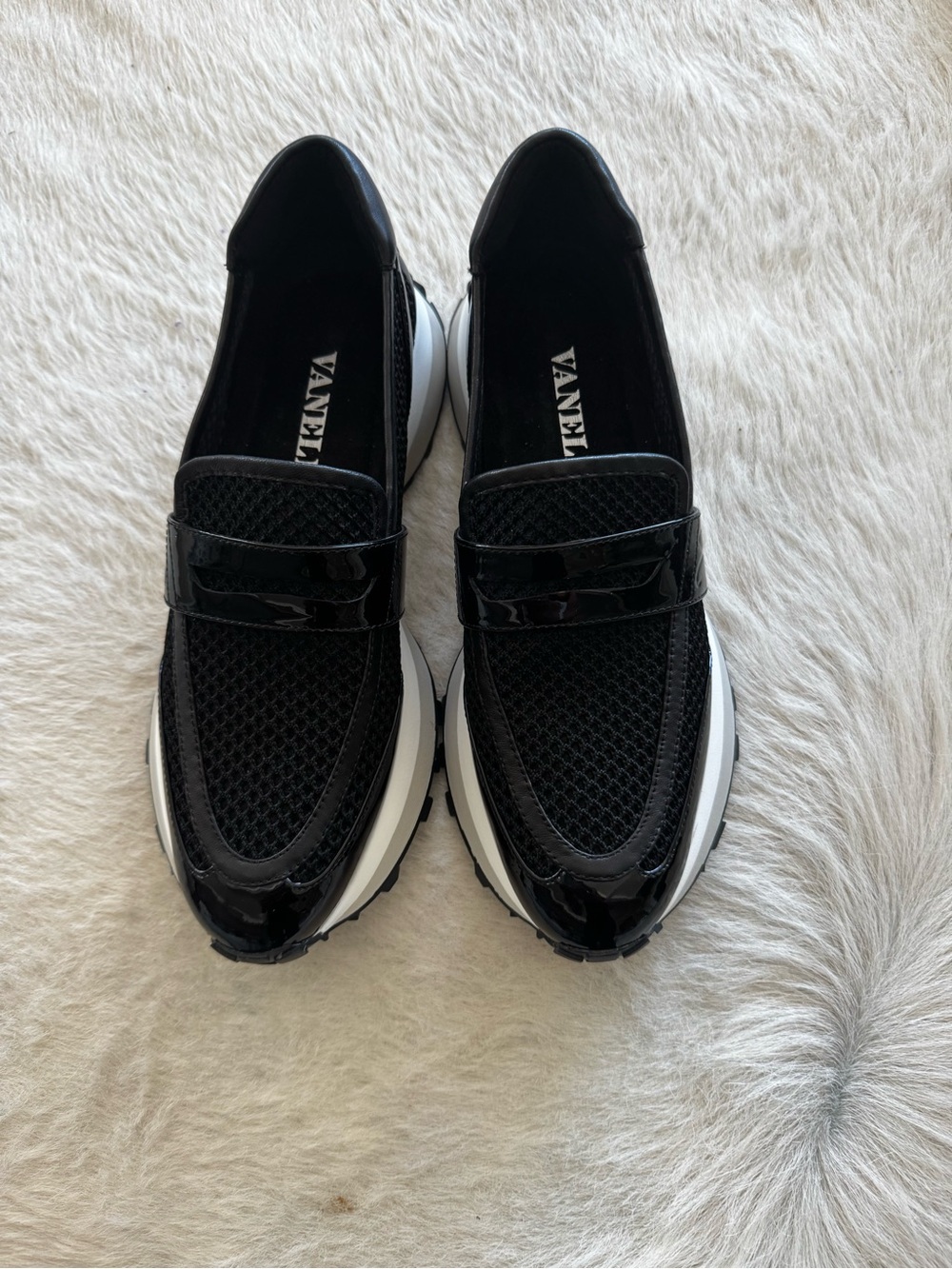 Vaneli Qajus Black Patent & Mesh Slip-On Platform Sneakers